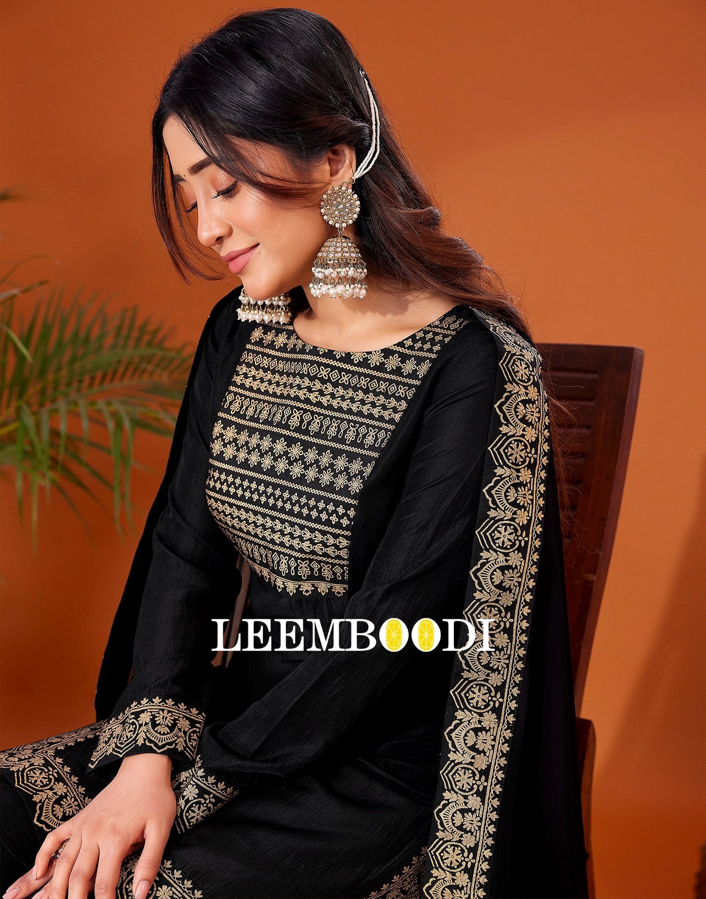 Black Foil Prined Kurta With Sharara And Dupatta