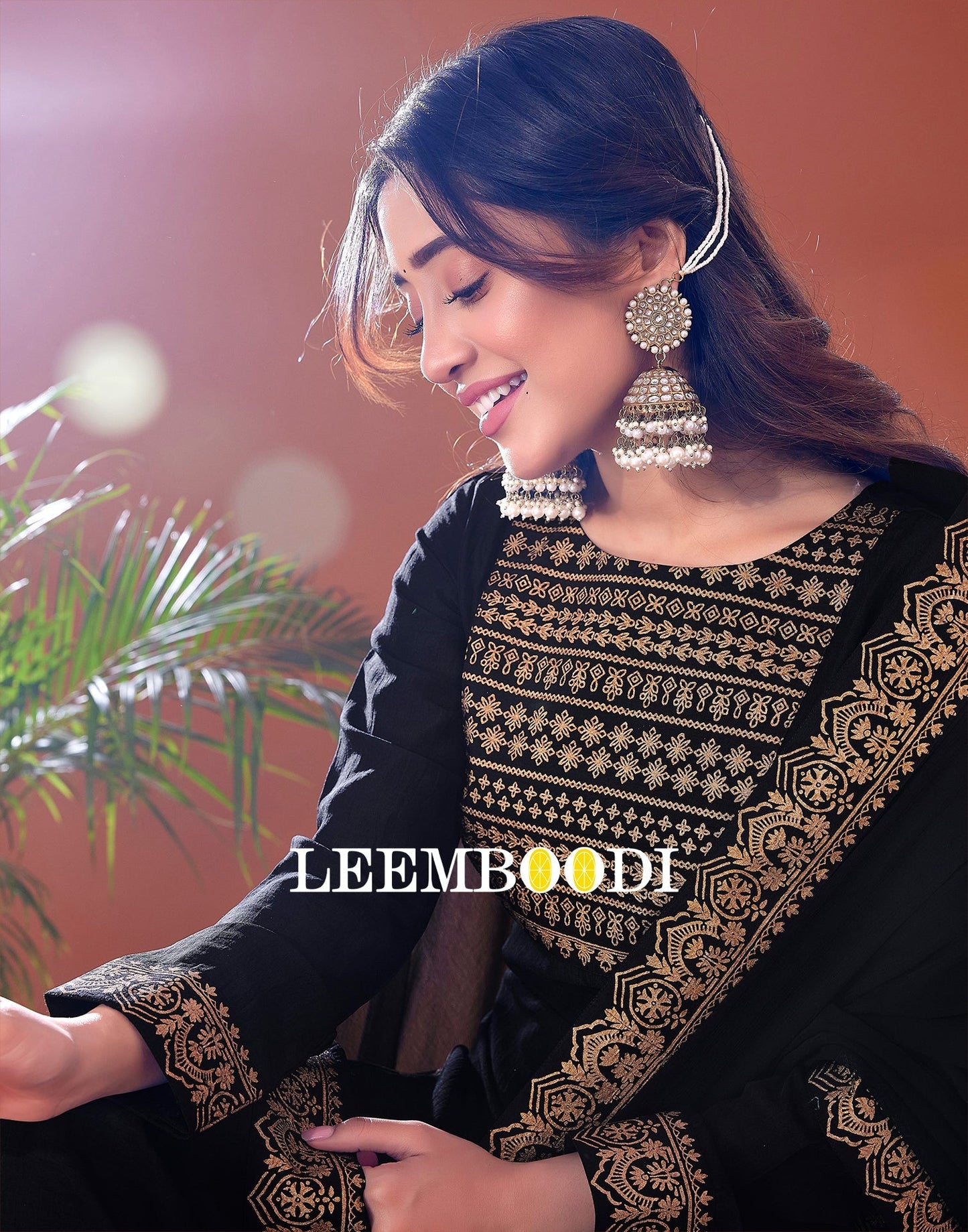 Black Foil Prined Kurta With Sharara And Dupatta