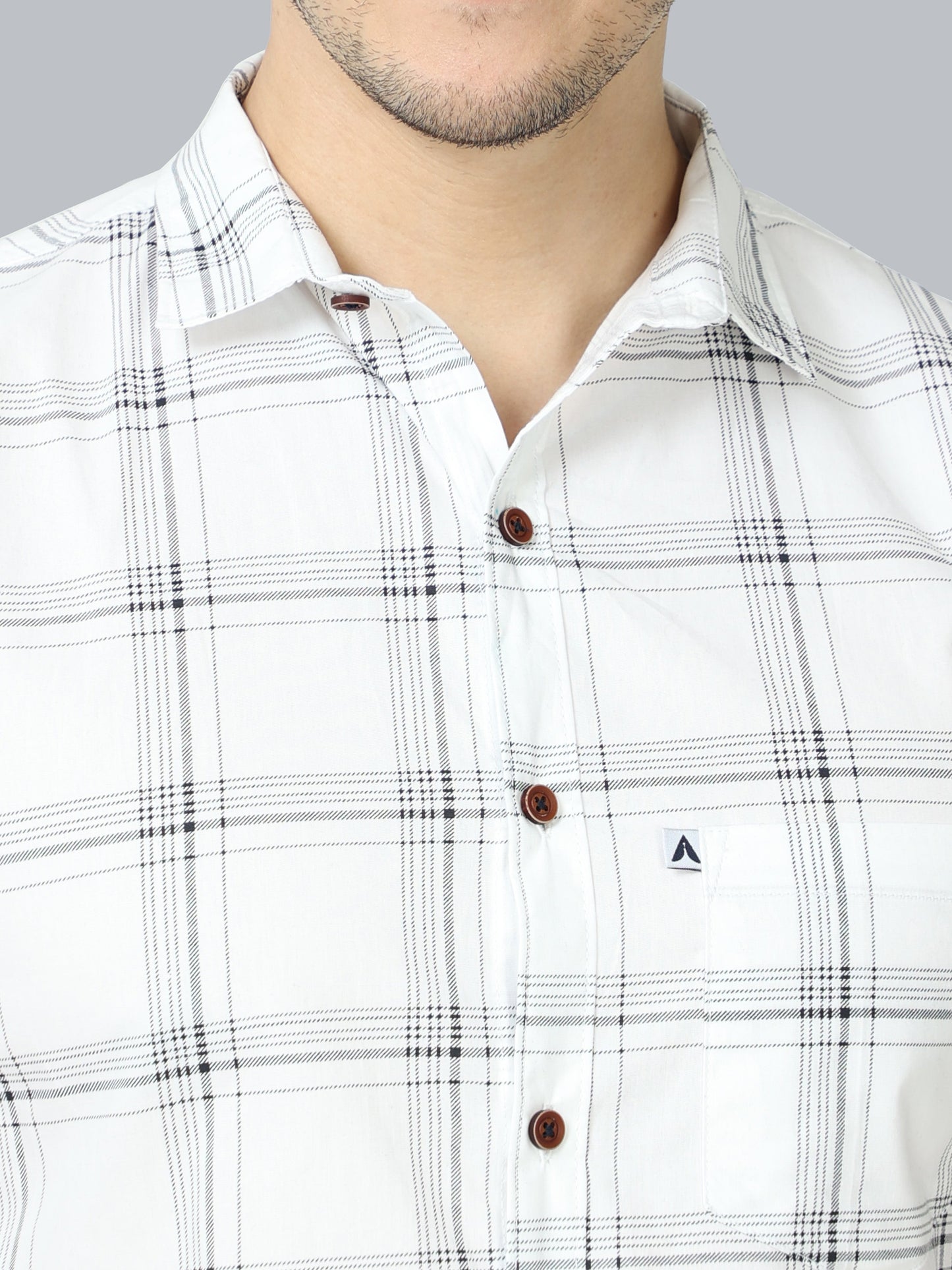 6line White Cotton Blend Checks Half Sleeve Shirt For Men