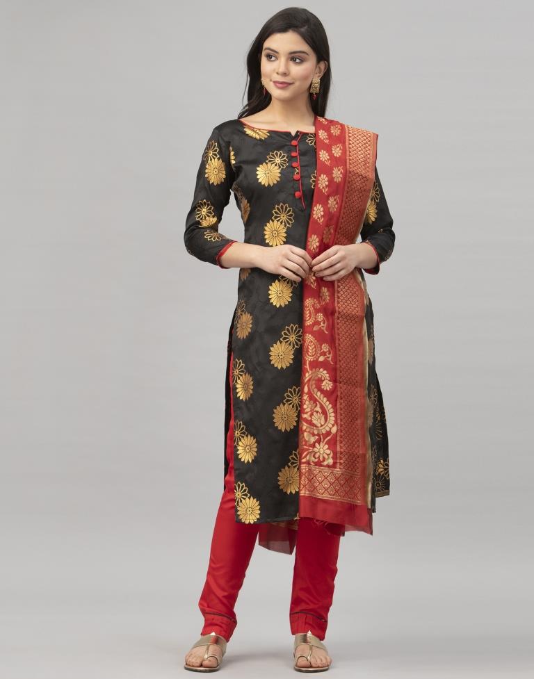 Black Poly Silk Jacquard Unstitched Salwar Suit