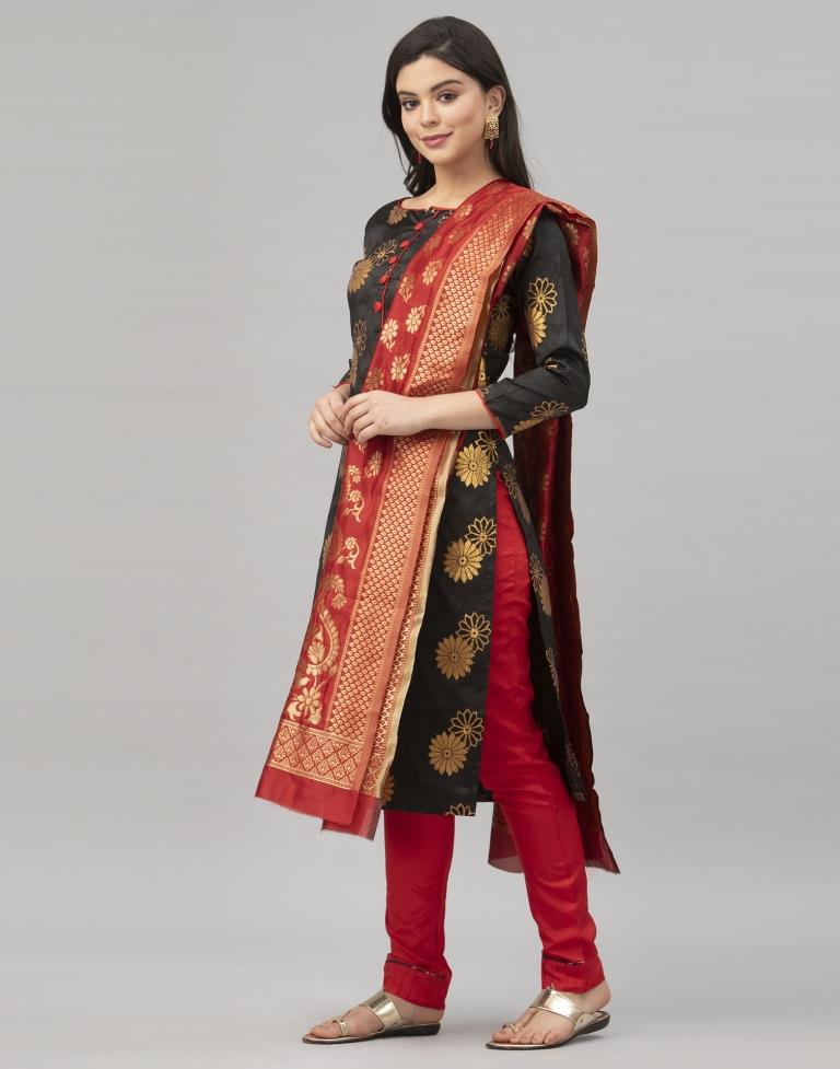 Black Poly Silk Jacquard Unstitched Salwar Suit