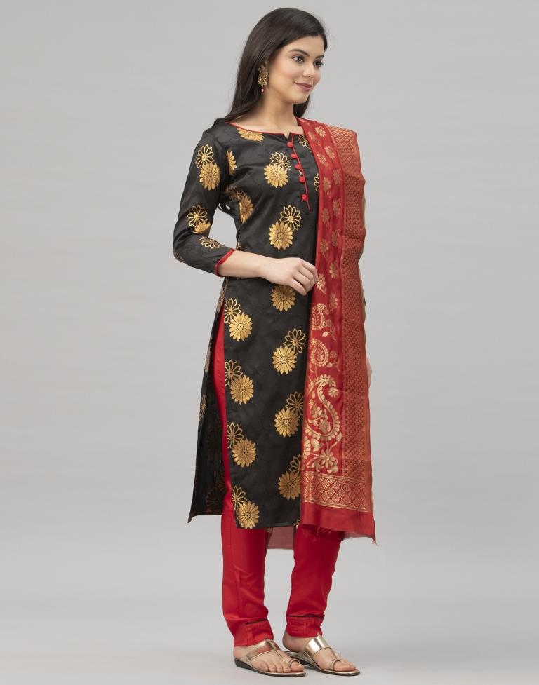 Black Poly Silk Jacquard Unstitched Salwar Suit