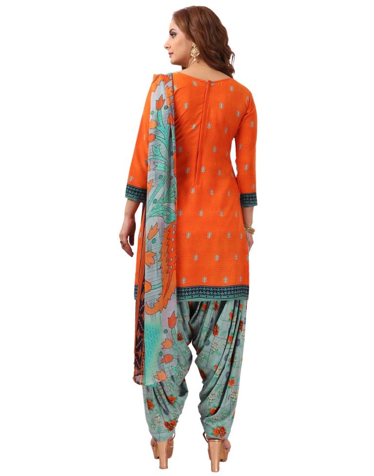 Beautiful Red Orange Printed Unstitched Salwar Suit