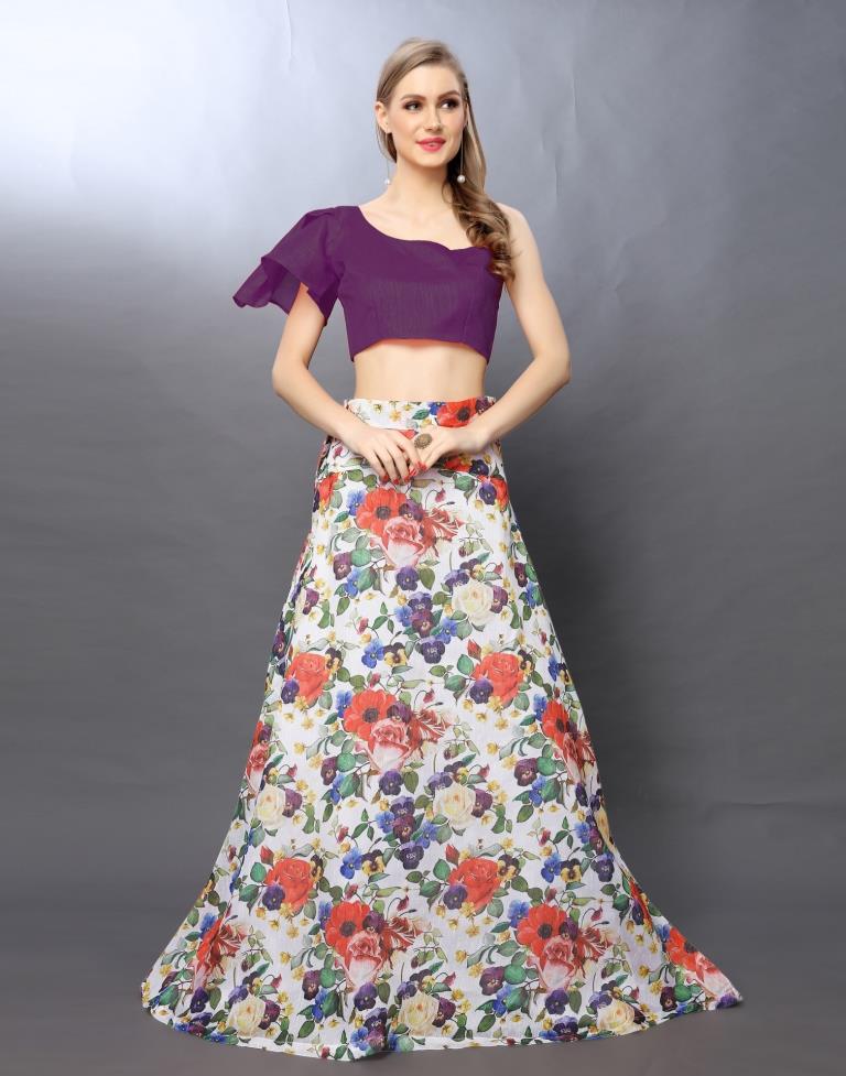 Fab White Coloured Bhagal Puri Silk Digital Printed Casual Wear Lehenga