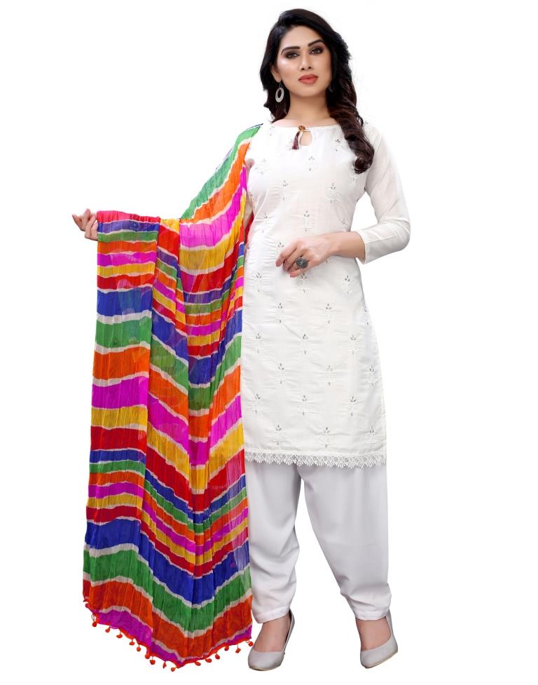 Attractive White Cotton Embroidered Unstitched Salwar Suit