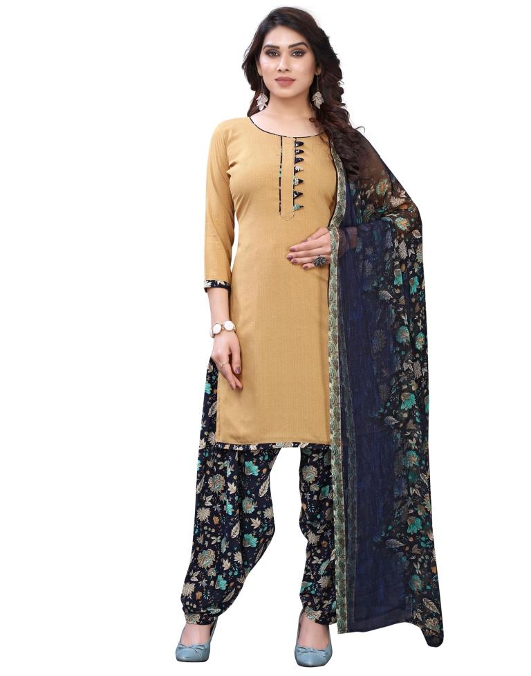 Graceful Beige Printed Unstitched Salwar Suit