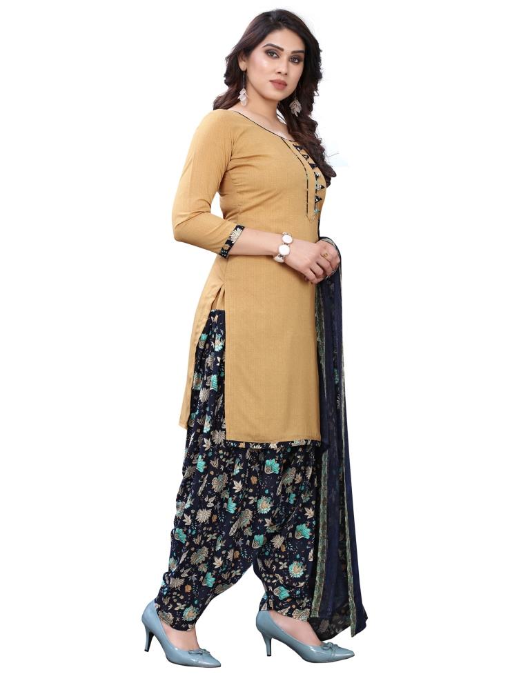 Graceful Beige Printed Unstitched Salwar Suit