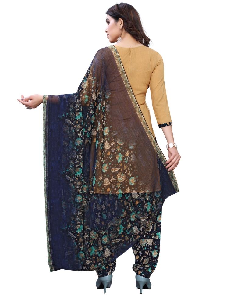 Graceful Beige Printed Unstitched Salwar Suit