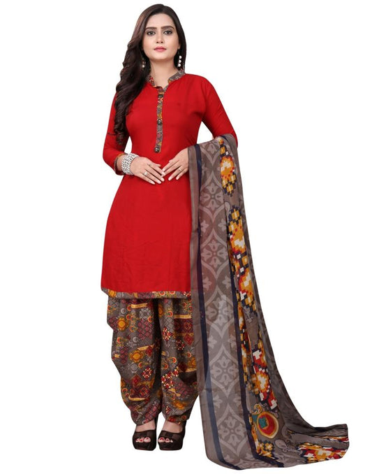 Fantastic Red Printed Unstitched Salwar Suit