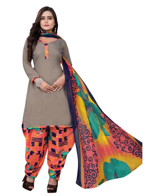 Adorable Stone Grey Printed Unstitched Salwar Suit