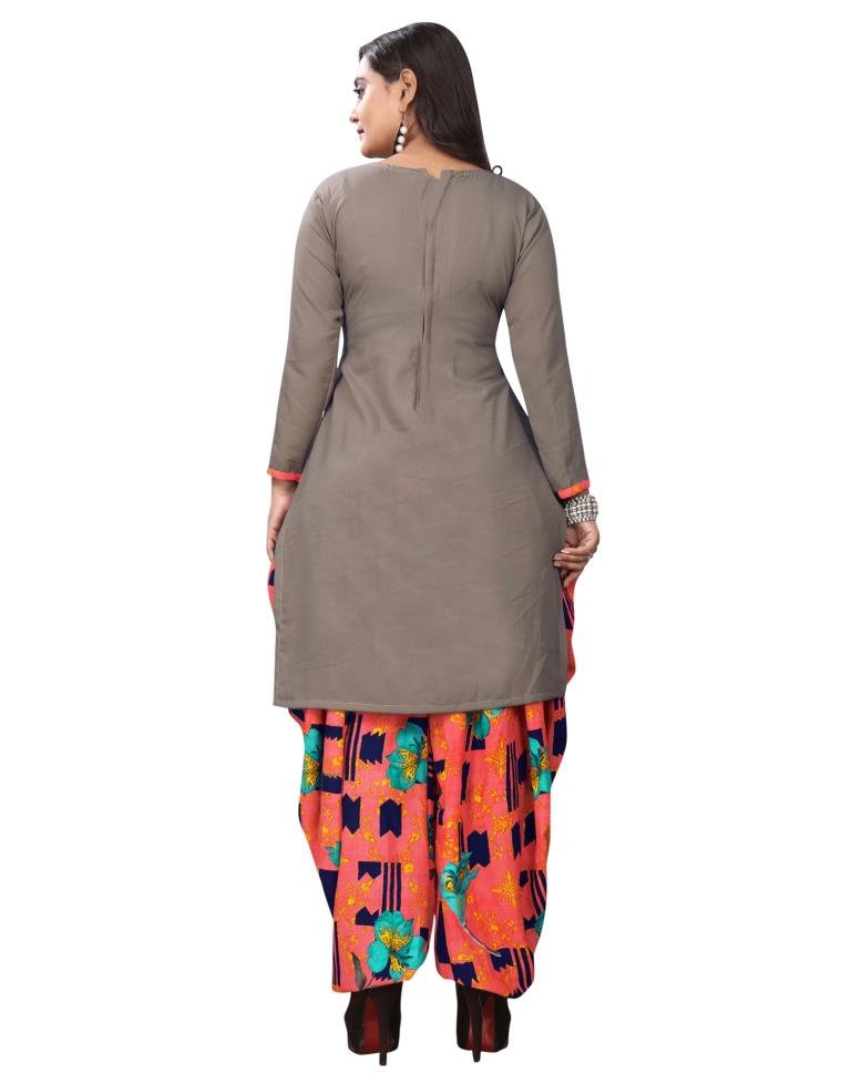 Adorable Stone Grey Printed Unstitched Salwar Suit