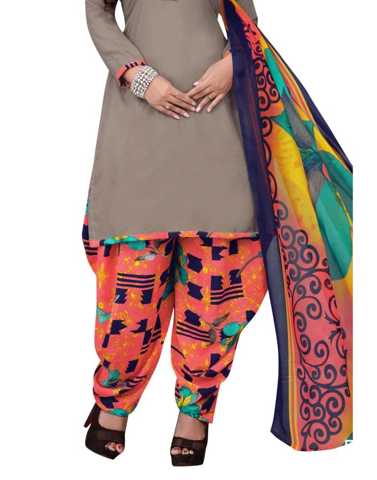 Adorable Stone Grey Printed Unstitched Salwar Suit