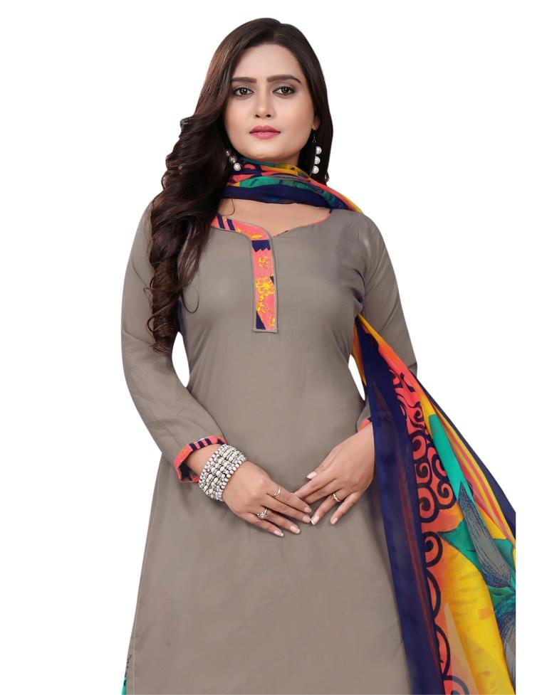 Adorable Stone Grey Printed Unstitched Salwar Suit