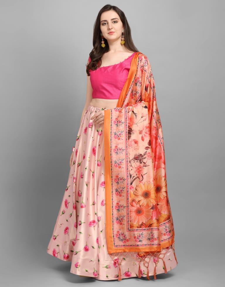 Graceful Pink Coloured Poly Silk Digital Printed Casual Wear Lehenga