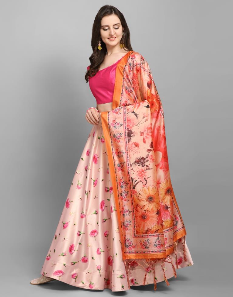 Graceful Pink Coloured Poly Silk Digital Printed Casual Wear Lehenga