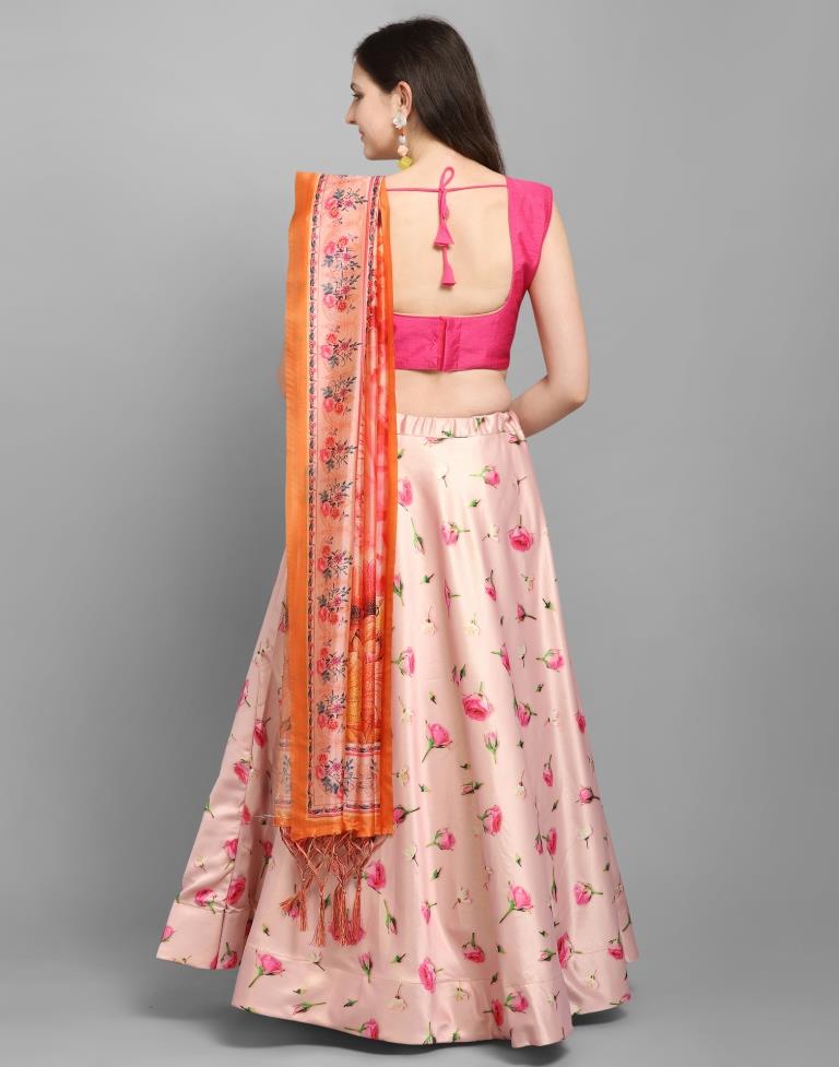 Graceful Pink Coloured Poly Silk Digital Printed Casual Wear Lehenga