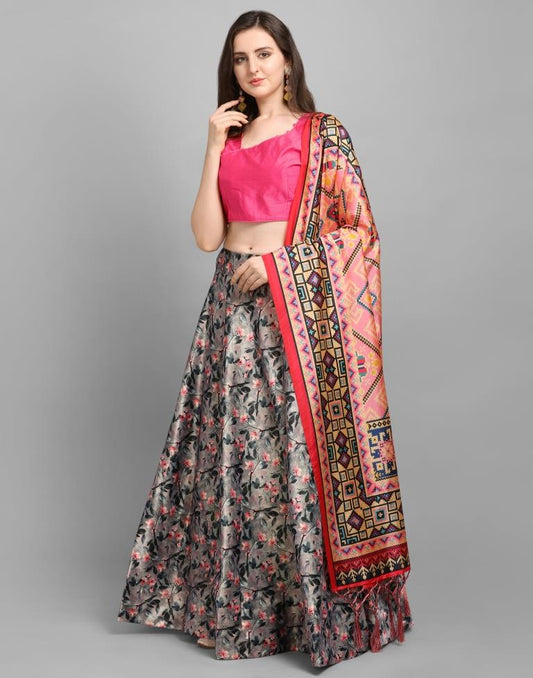 Fabulous Black Coloured Poly Silk Digital Printed Casual Wear Lehenga