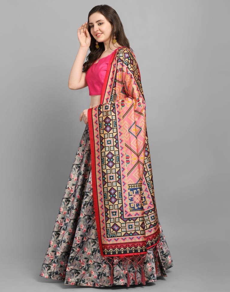 Fabulous Black Coloured Poly Silk Digital Printed Casual Wear Lehenga