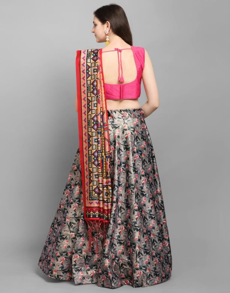 Fabulous Black Coloured Poly Silk Digital Printed Casual Wear Lehenga