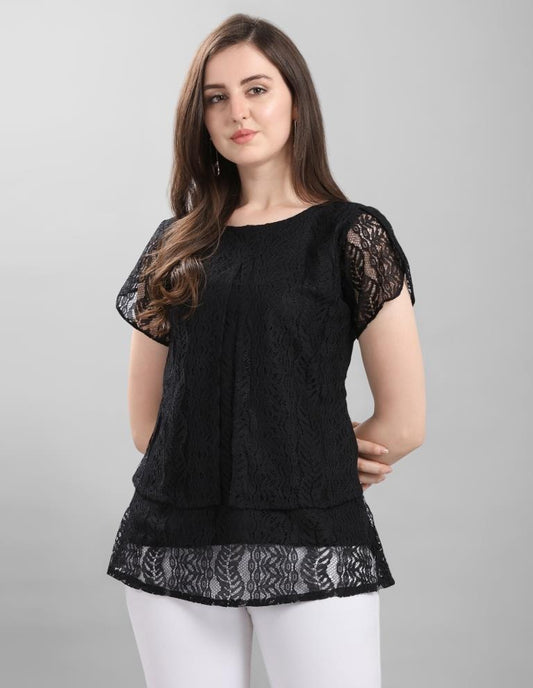 Fab Black Coloured Net Russell Net Partywear Top