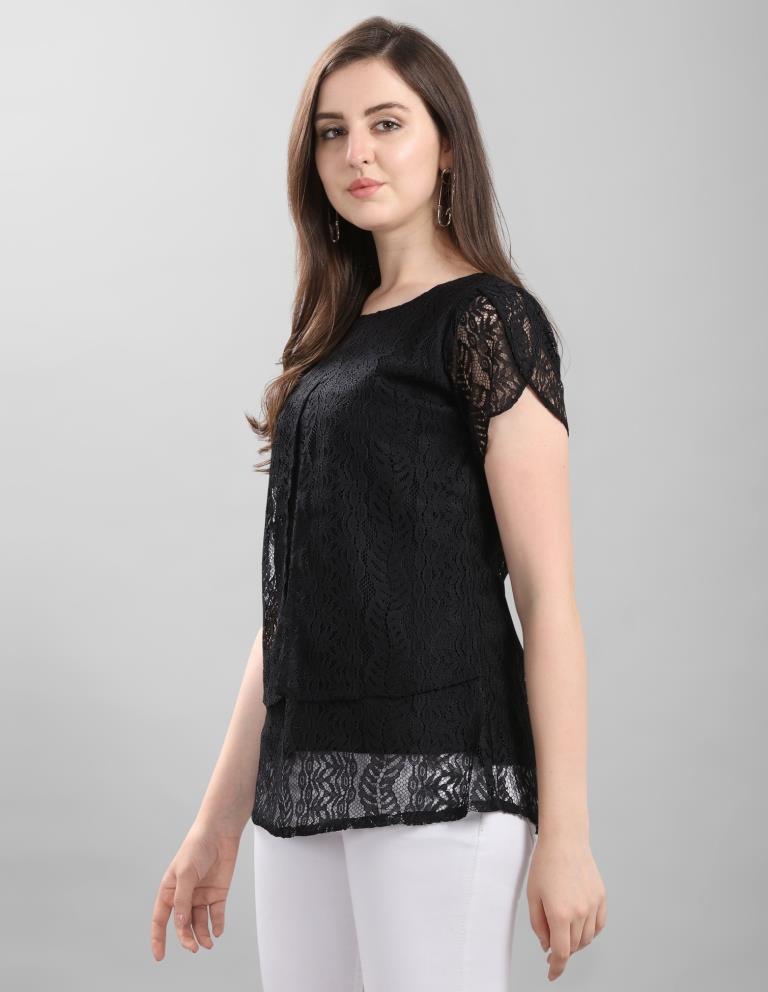 Fab Black Coloured Net Russell Net Partywear Top