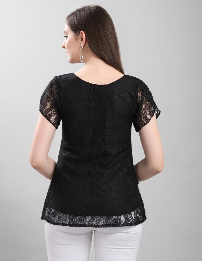 Fab Black Coloured Net Russell Net Partywear Top