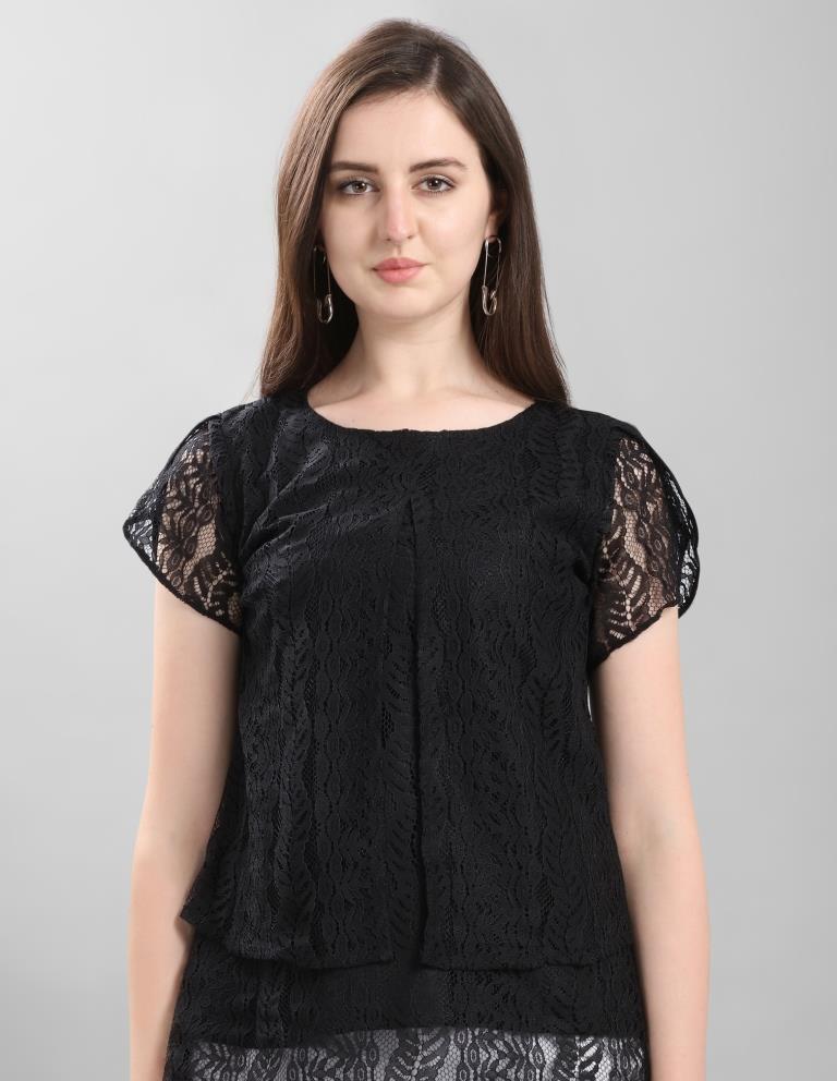 Fab Black Coloured Net Russell Net Partywear Top