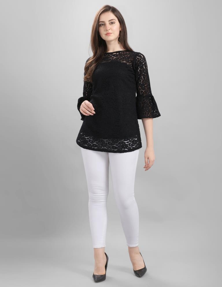 Graceful Black Coloured Net Russell Net Partywear Top