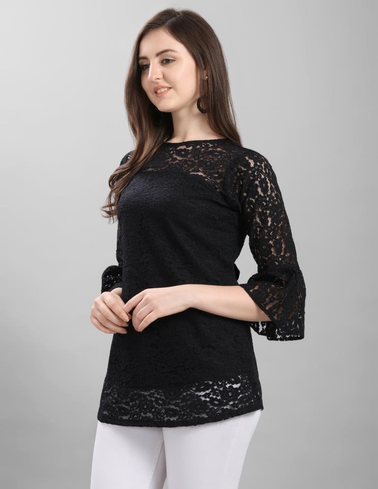 Graceful Black Coloured Net Russell Net Partywear Top