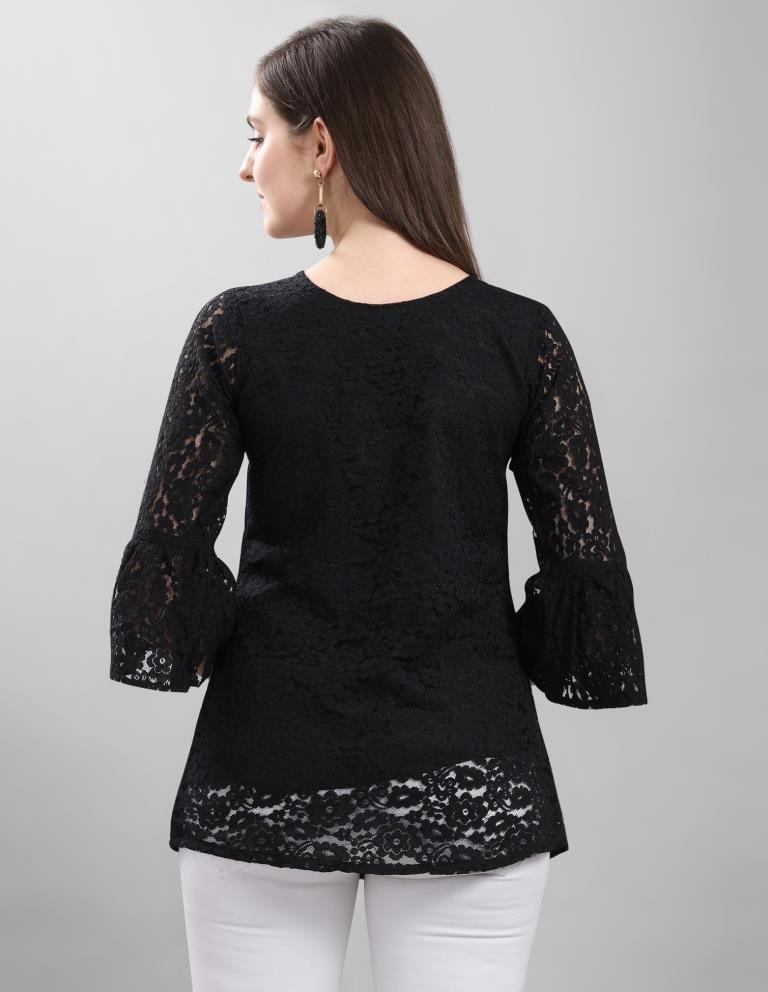 Graceful Black Coloured Net Russell Net Partywear Top