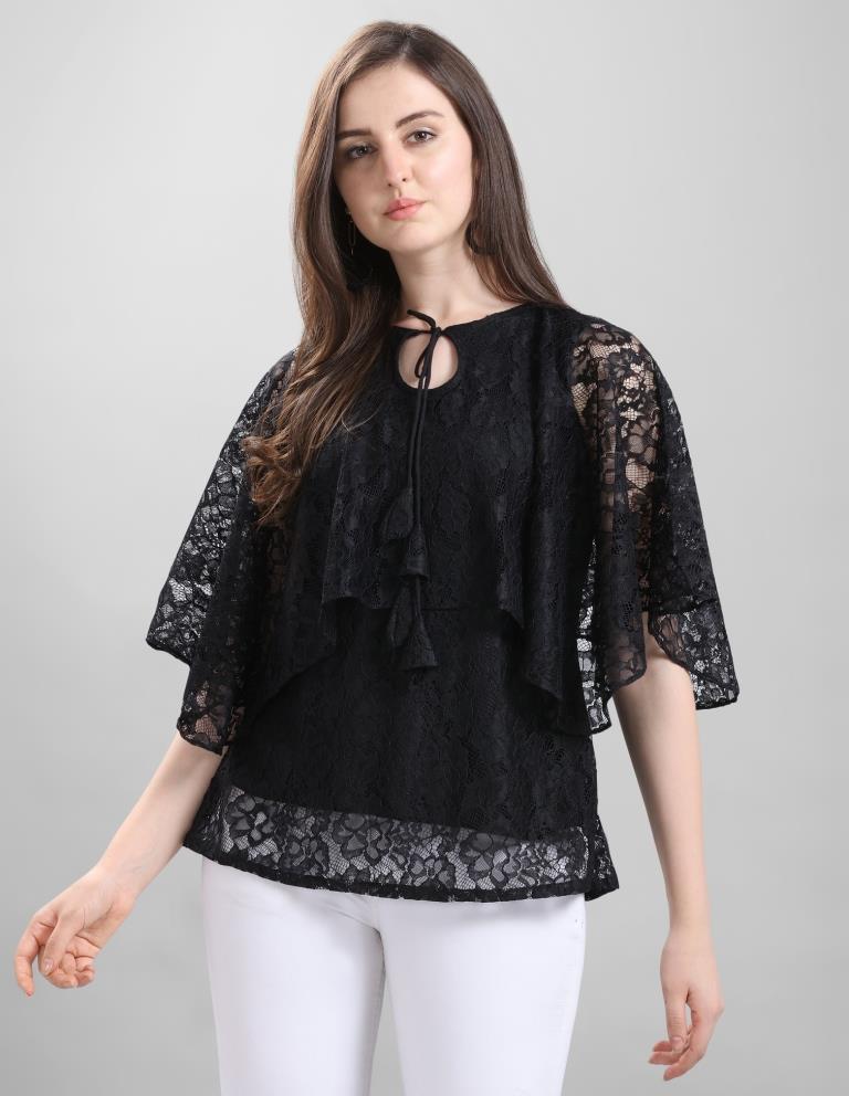 Beautiful Black Coloured Net Russell Net Partywear Top