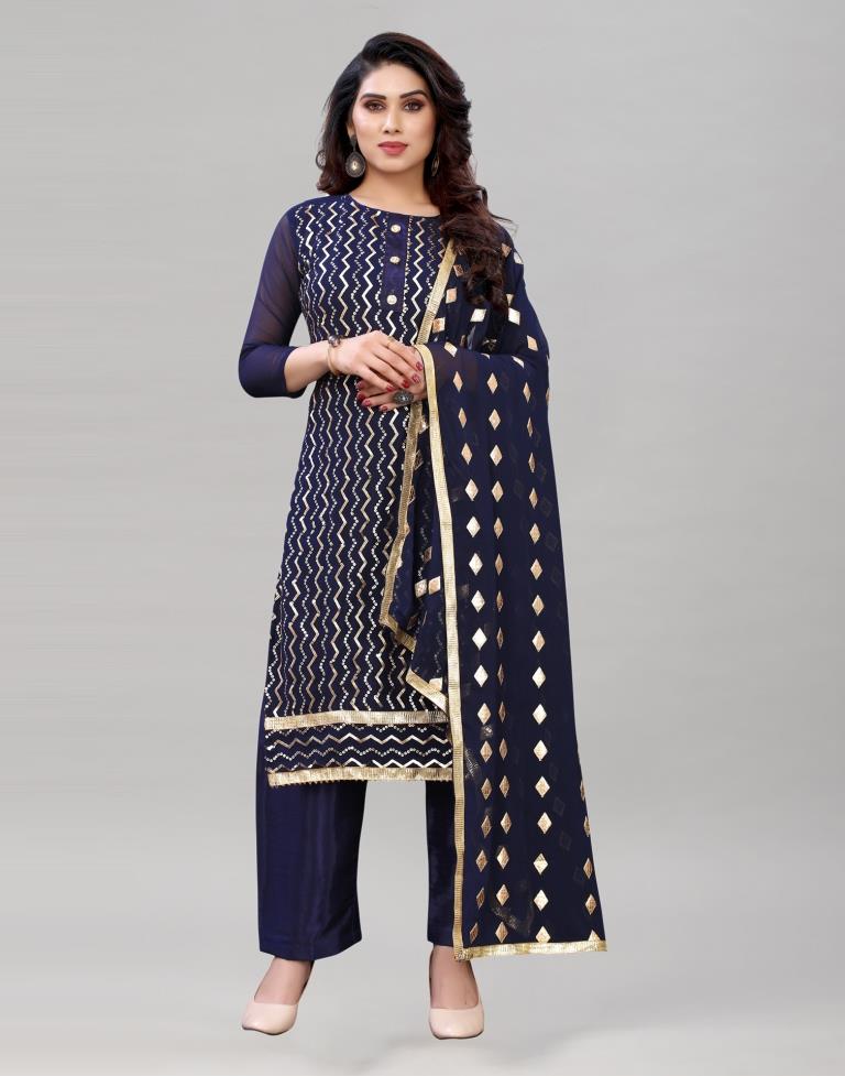 Auspicious Navy Blue Georgette Sequence Work Unstitched Salwar Suit