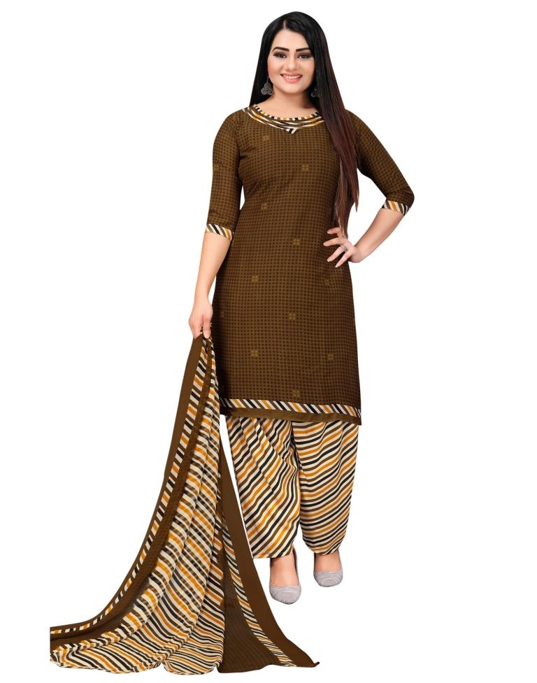 Graceful Coffee Brown Printed Unstitched Salwar Suit