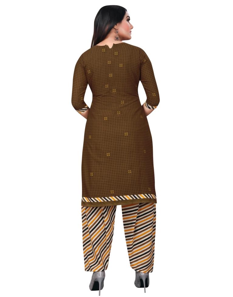 Graceful Coffee Brown Printed Unstitched Salwar Suit