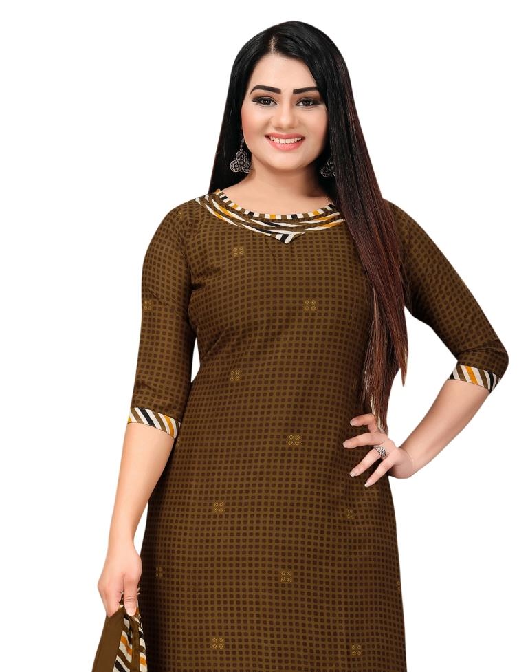 Graceful Coffee Brown Printed Unstitched Salwar Suit