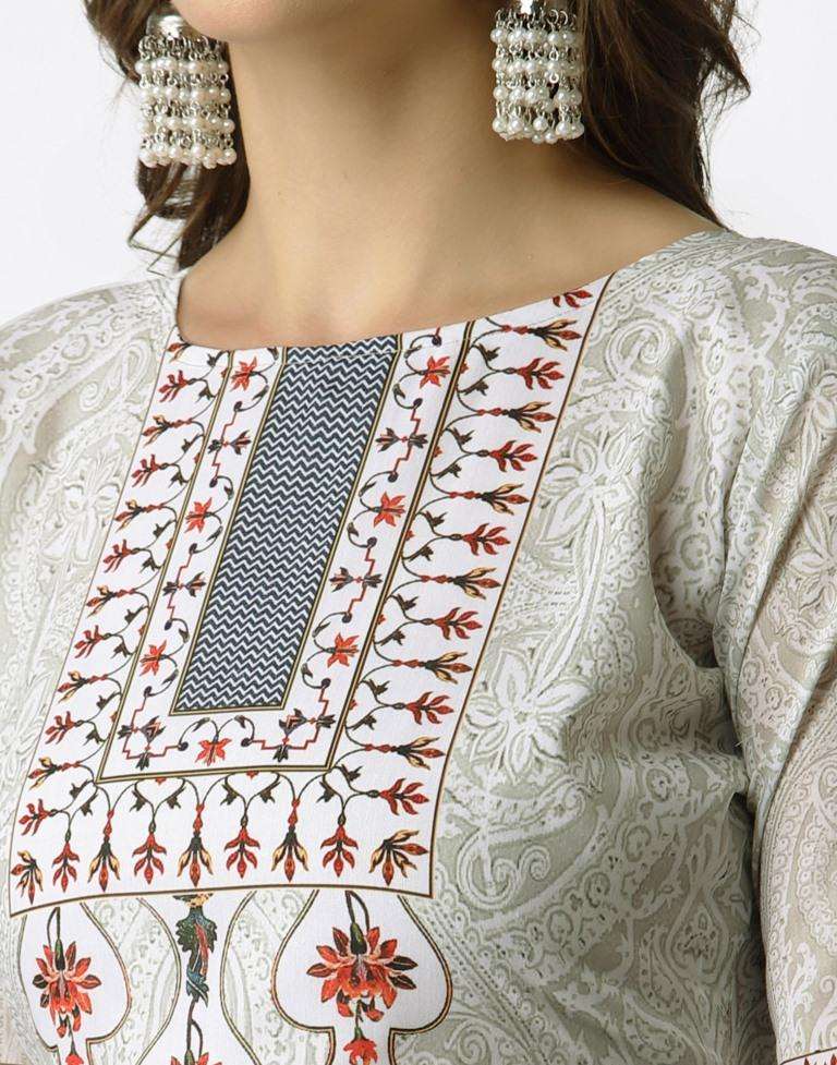 Aesthetic Off White Cotton Printed Unstitched Salwar Suit