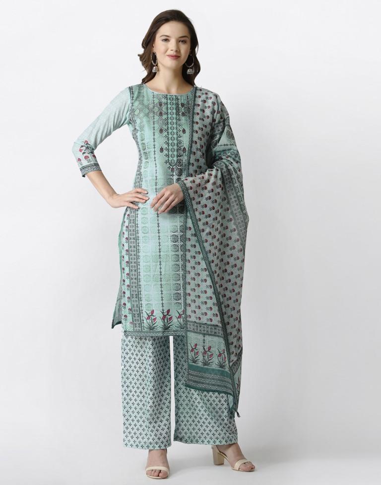 Adorable Pista Green Cotton Printed Unstitched Salwar Suit