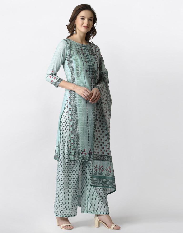 Adorable Pista Green Cotton Printed Unstitched Salwar Suit