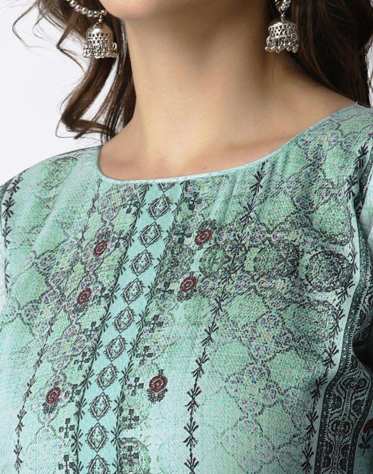 Adorable Pista Green Cotton Printed Unstitched Salwar Suit