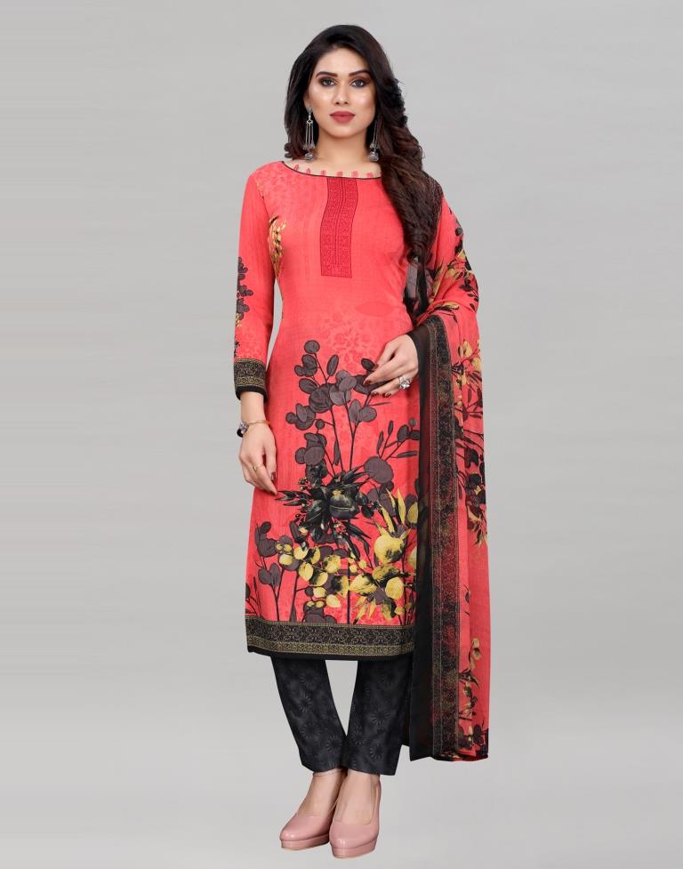 Affluent Watermelon Pink Printed Unstitched Salwar Suit