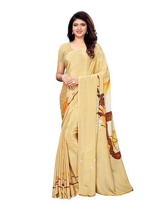 Beige Coloured Crepe Printed Saree