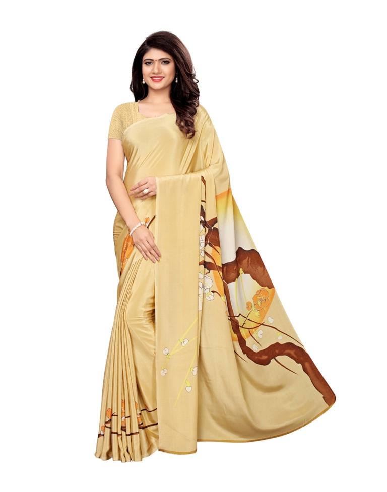 Beige Coloured Crepe Printed Saree