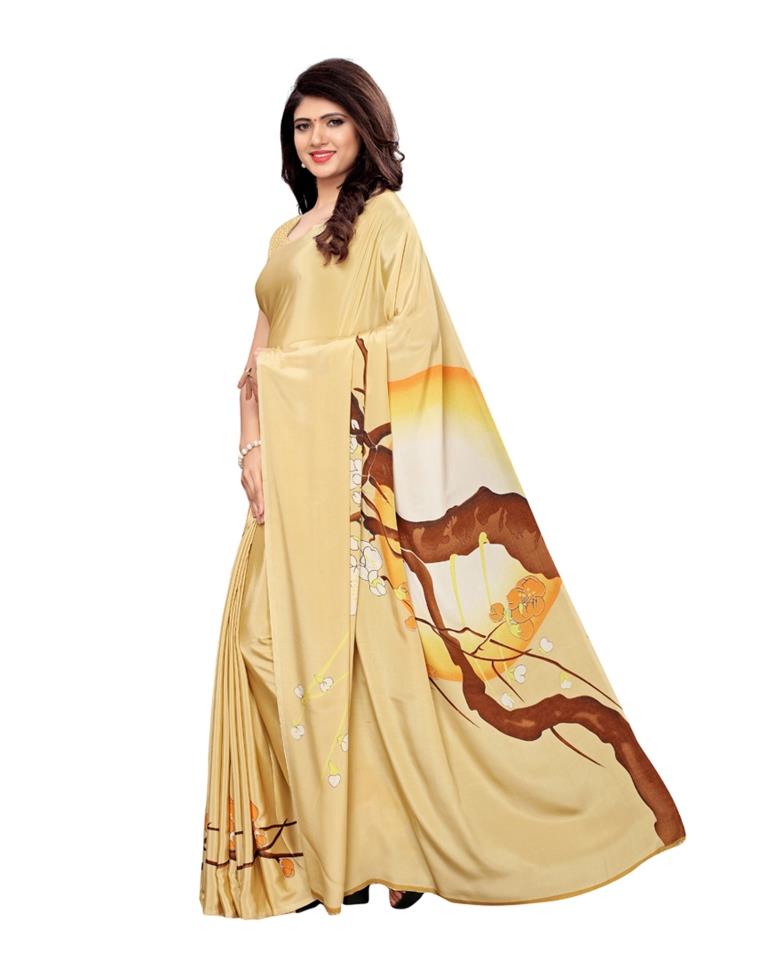 Beige Coloured Crepe Printed Saree