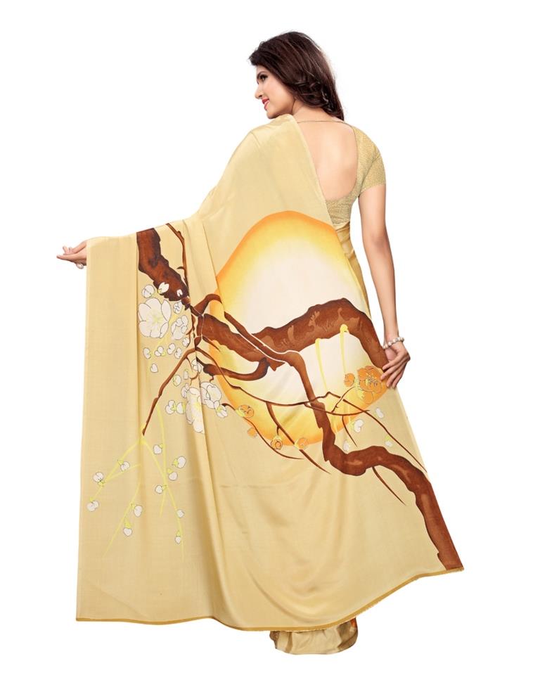 Beige Coloured Crepe Printed Saree