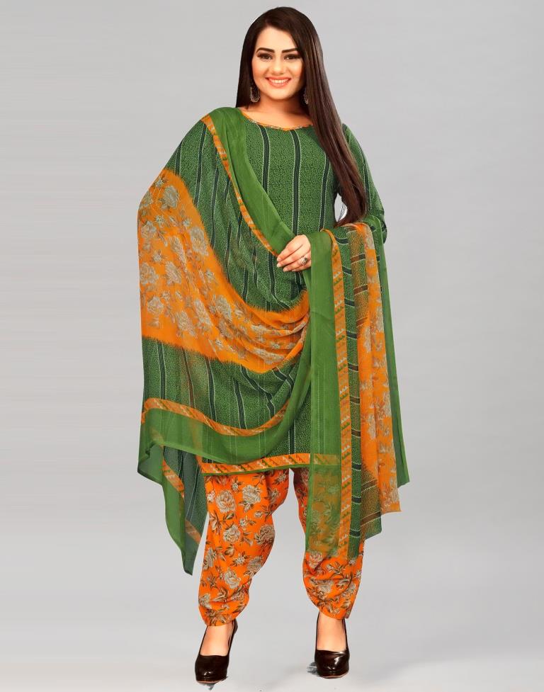 Auspicious Green Printed Unstitched Salwar Suit