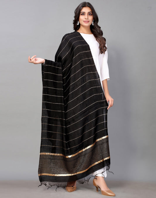 Black Golden Stripes Dupatta