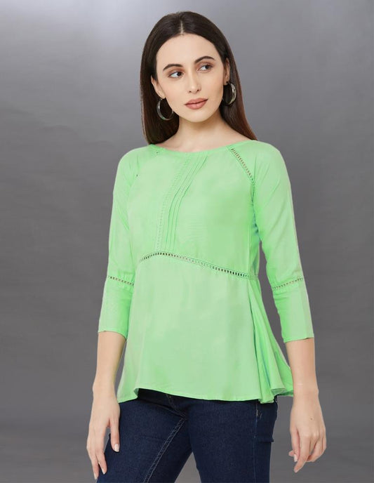 Bedazzling Light Sea Green Coloured Pleated Rayon Top