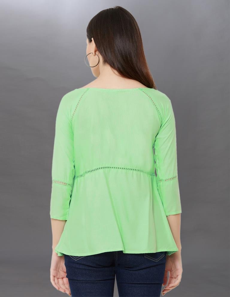 Bedazzling Light Sea Green Coloured Pleated Rayon Top