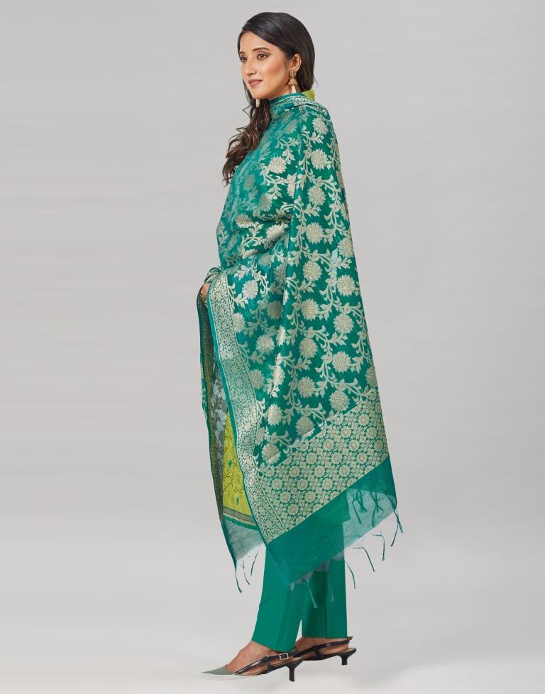 Parrot Green Silk Embroidered Unstitched Salwar Suit