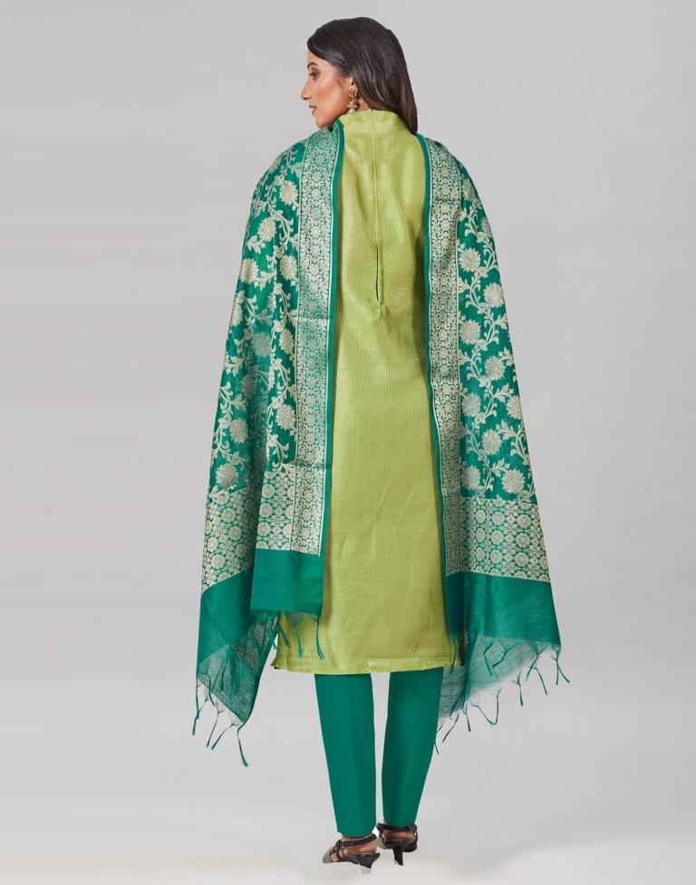 Parrot Green Silk Embroidered Unstitched Salwar Suit